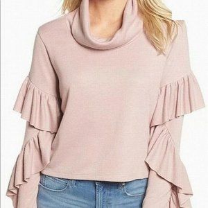 Nordstrom Leith Ruffle Sleeve Cowl Neck Sweater, S